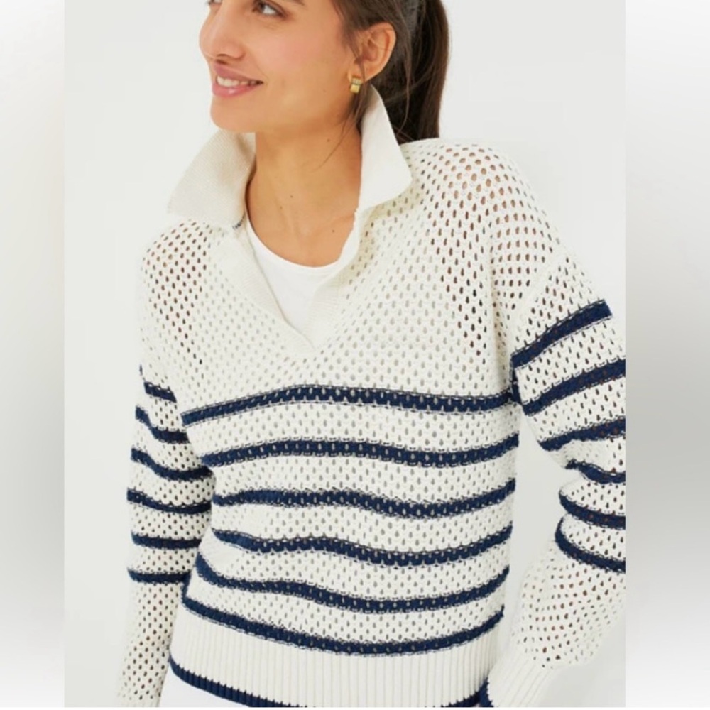 Tuckernuck Sport Striped Navy and White Women's Cotton Sweater sz XXL